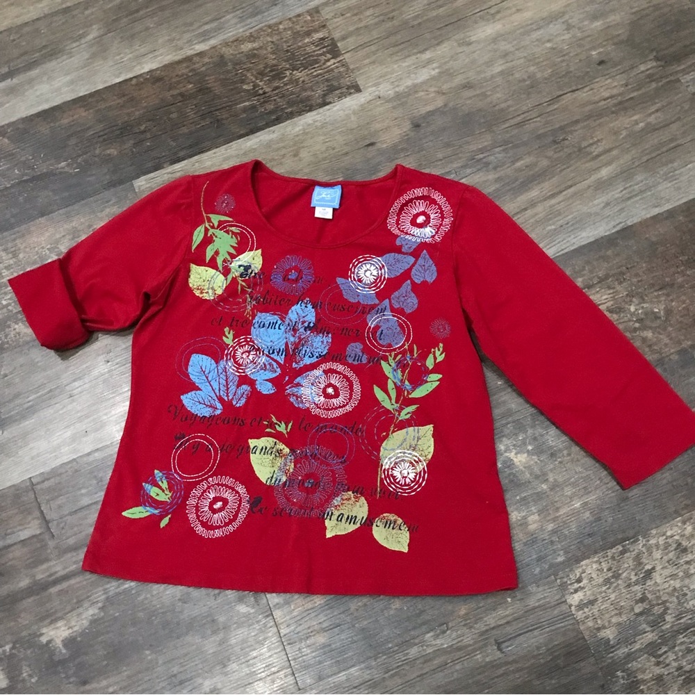 Lark Lane red & print 3/4 length sleeves scoop neck